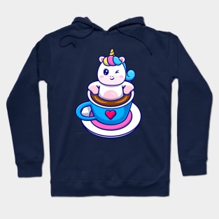 Cute Unicorn Relaxing In Coffee Cup Cartoon Hoodie